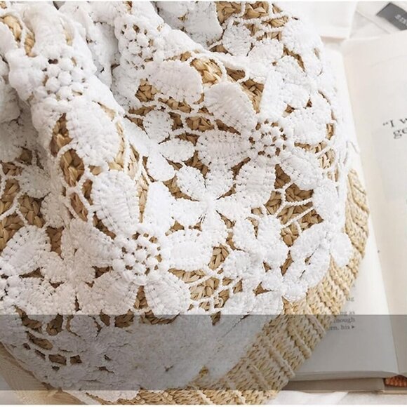 Straw Woven Handbag Unisex Beach Purse Crossbody Travel Shoulder Bag - Picture 4 of 7